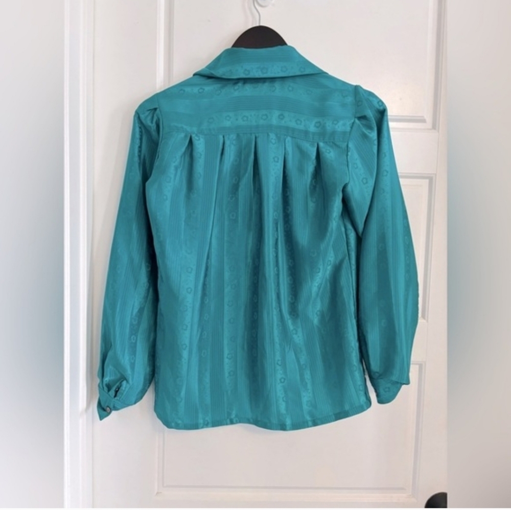 Vintage Chagall Teal Secretary Pussybow Blouse - Picture 3 of 7